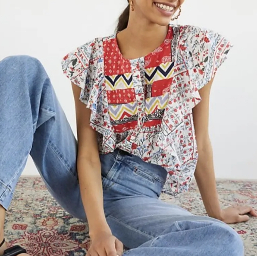 Anthropologie Let me be Peasant Cotton Top.
